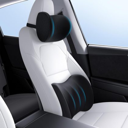 Car Neck & Lumbar Pillow Set, Soft Black