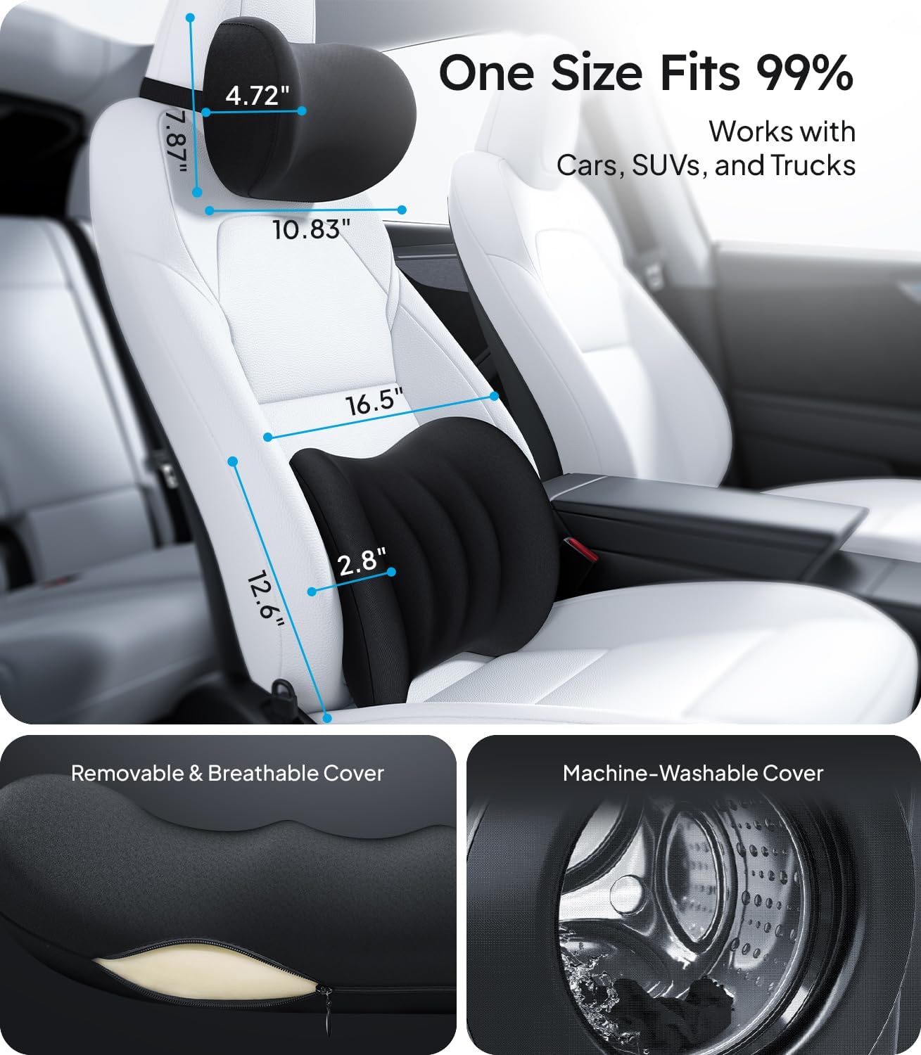Car Neck & Lumbar Pillow Set, Soft Black - Image 6