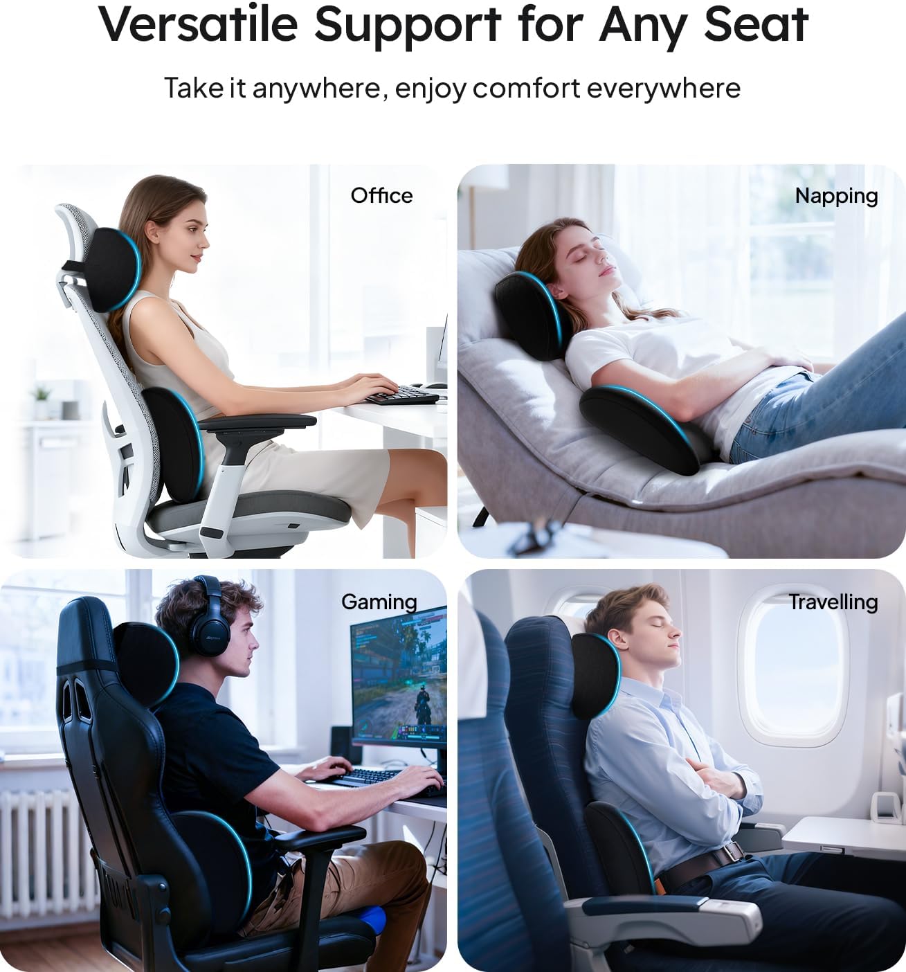 Car Neck & Lumbar Pillow Set, Soft Black - Image 5